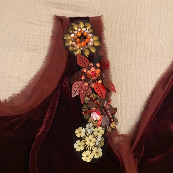 Plenty by Tracy Reese Silk Blend Velvet Burgundy Mini Dress with Flowers Size P - Picture 6 of 10
